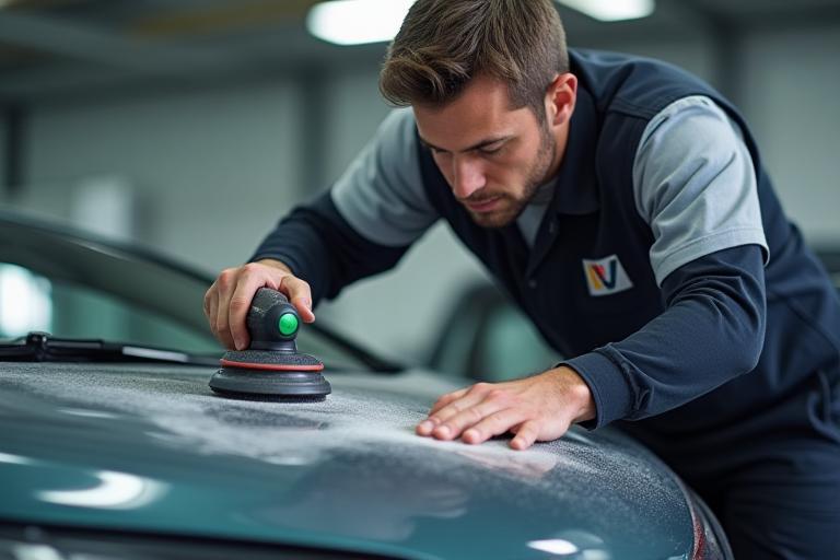 AutoSparkle team member polishing a car with dedication