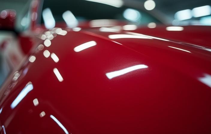 Close up of a polished car surface reflecting light beautifully